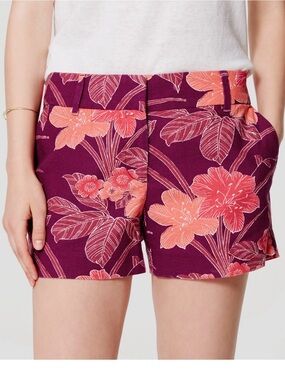LOFT Pink Floral Purple Bermuda Shorts